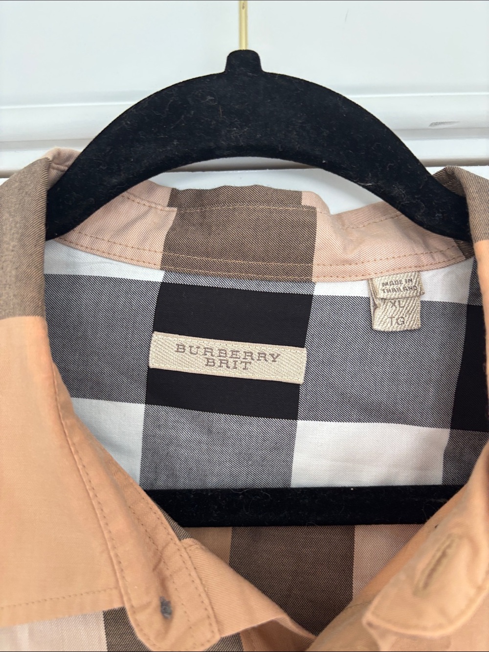 Burberry Tan Black White Plaid Button-Down Shirt - Picture 3 of 7